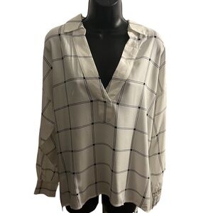 Ann Taylor Factory Cream and Black Grid Blouse